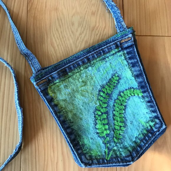 Crossbody Mini Jean Pocket Purse: Handmade Over Shoulder Floral Cell Phone Bag - Picture 5 of 10